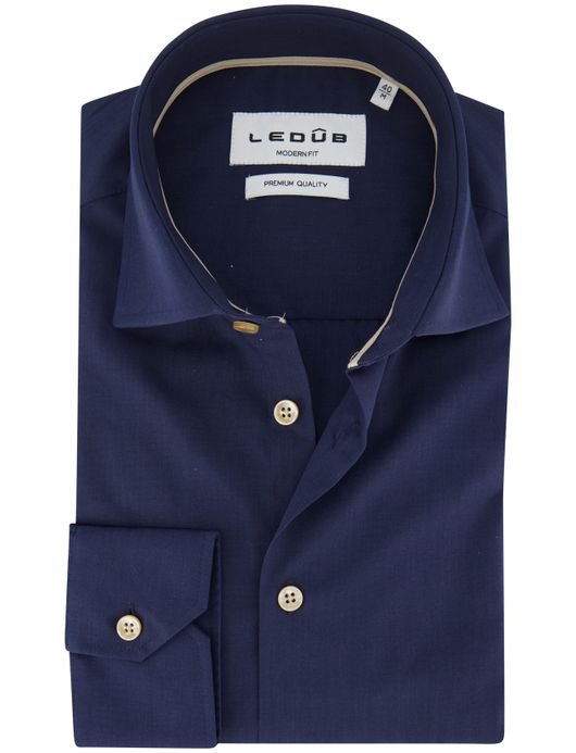 Ledub overhemd donkerblauw effen katoen