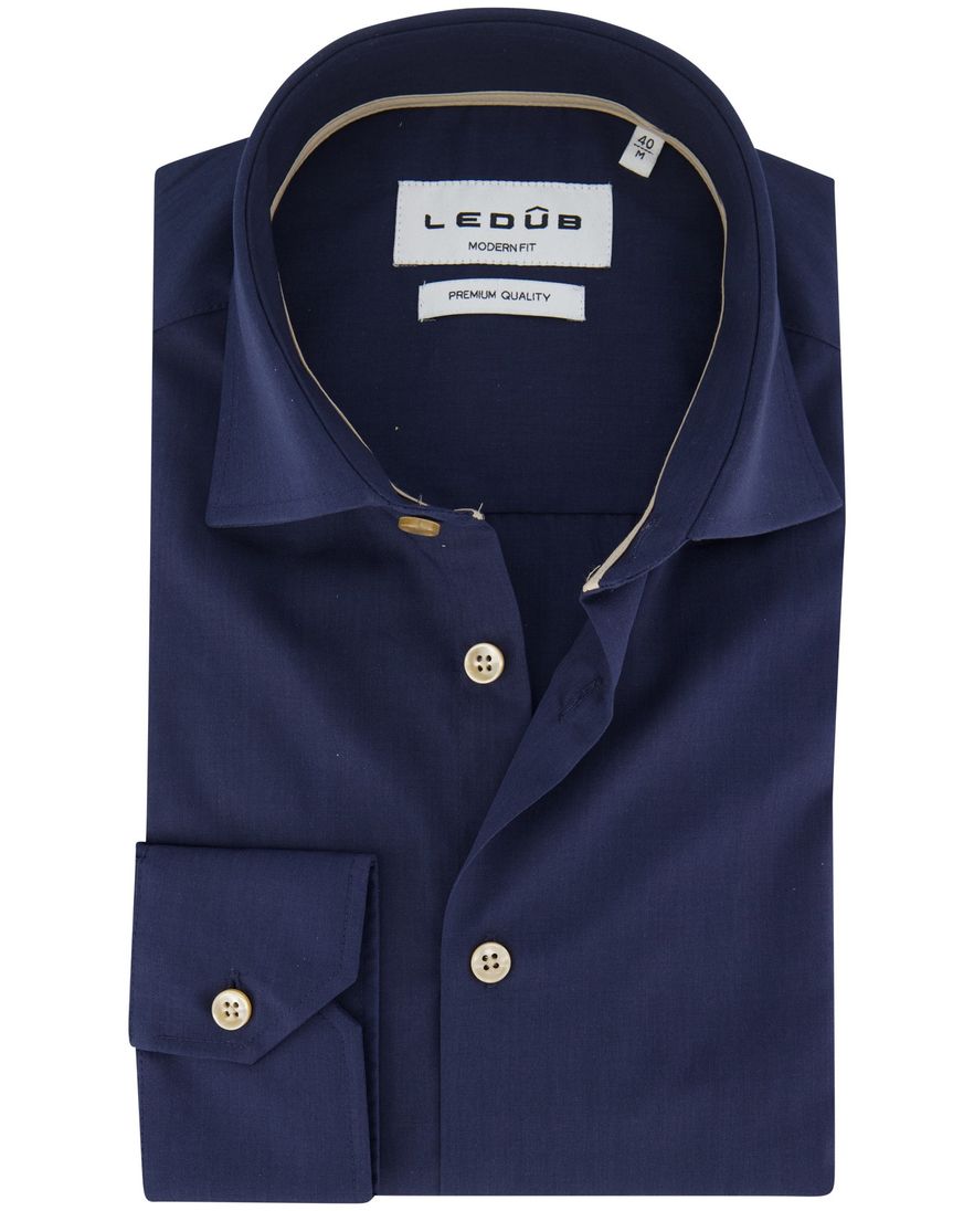 Ledub overhemd donkerblauw effen katoen