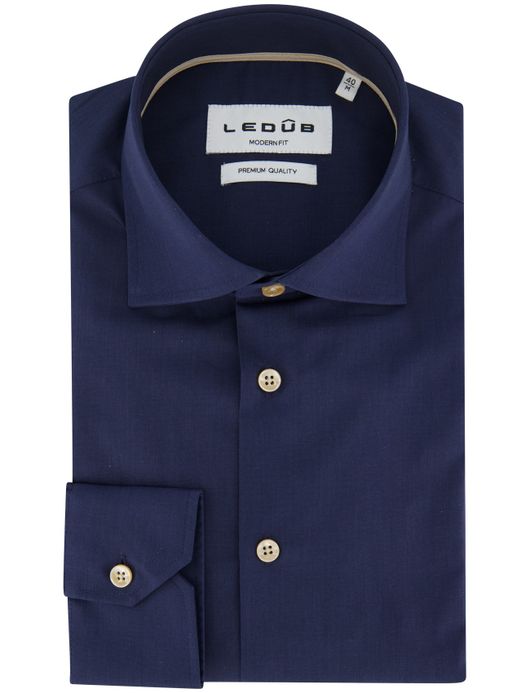 Ledub overhemd donkerblauw effen katoen