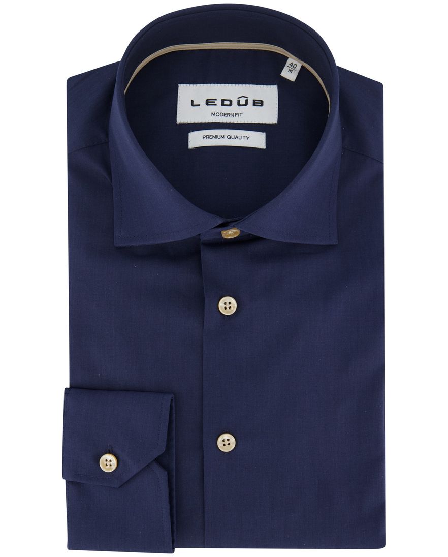 Ledub overhemd donkerblauw effen katoen
