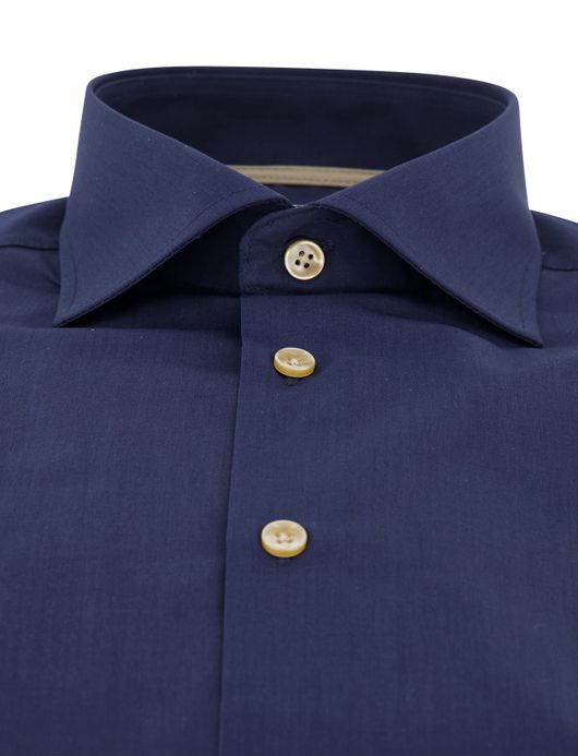 Ledub overhemd donkerblauw effen katoen