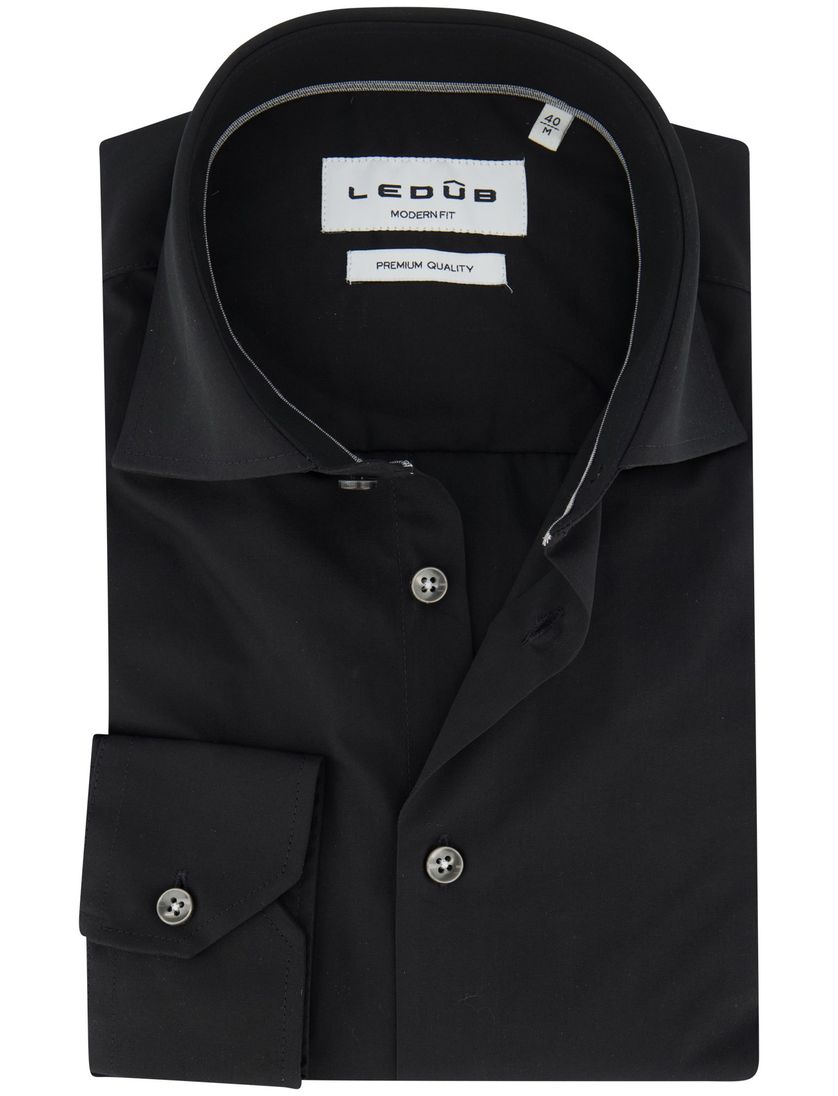 Ledub zwart overhemd modern fit effen