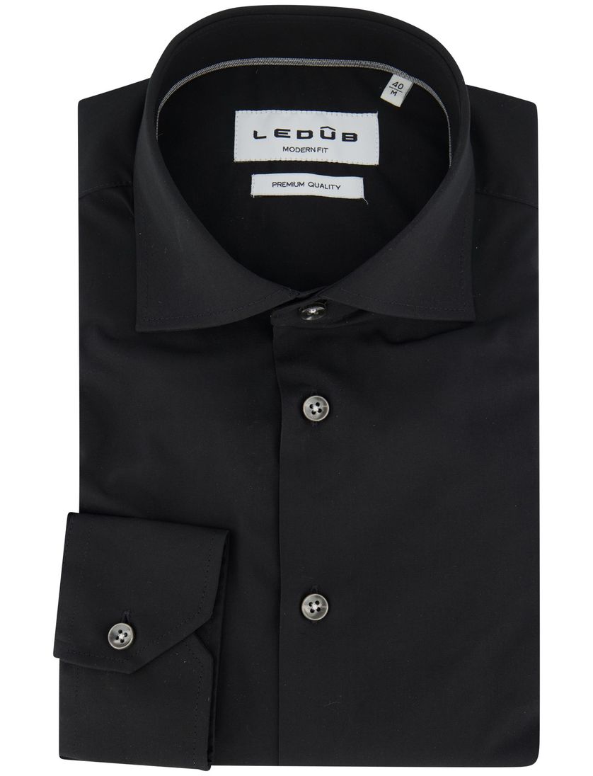 Ledub zwart overhemd modern fit effen