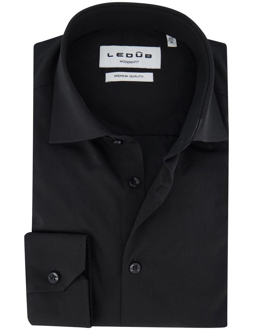 Ledub modern fit zwart overhemd effen ml7