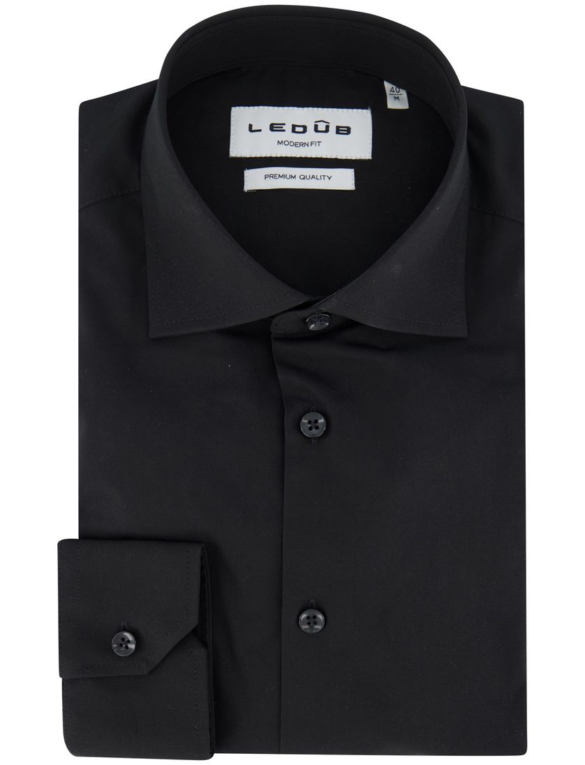 Ledub modern fit zwart overhemd effen ml7
