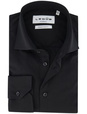 Ledub Ledub overhemd zwart effen katoen