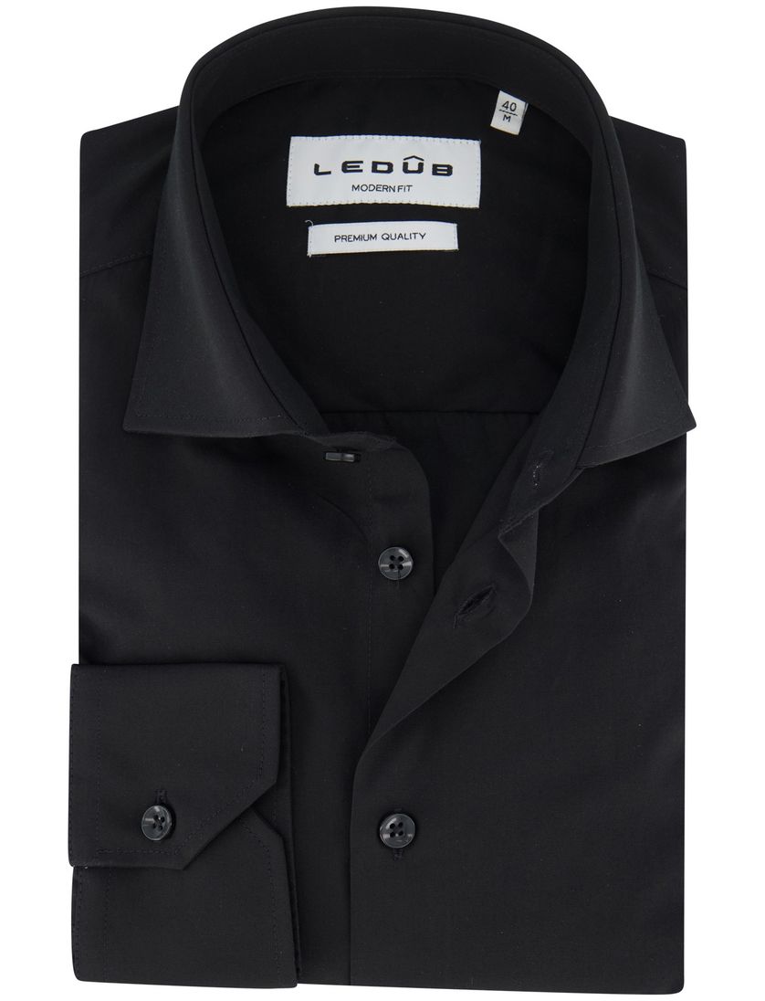 Ledub overhemd zwart effen katoen