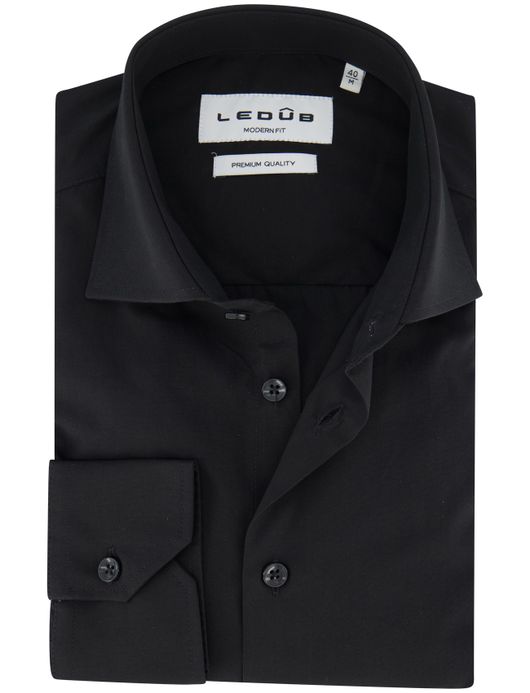 Ledub overhemd zwart effen modern fit katoen