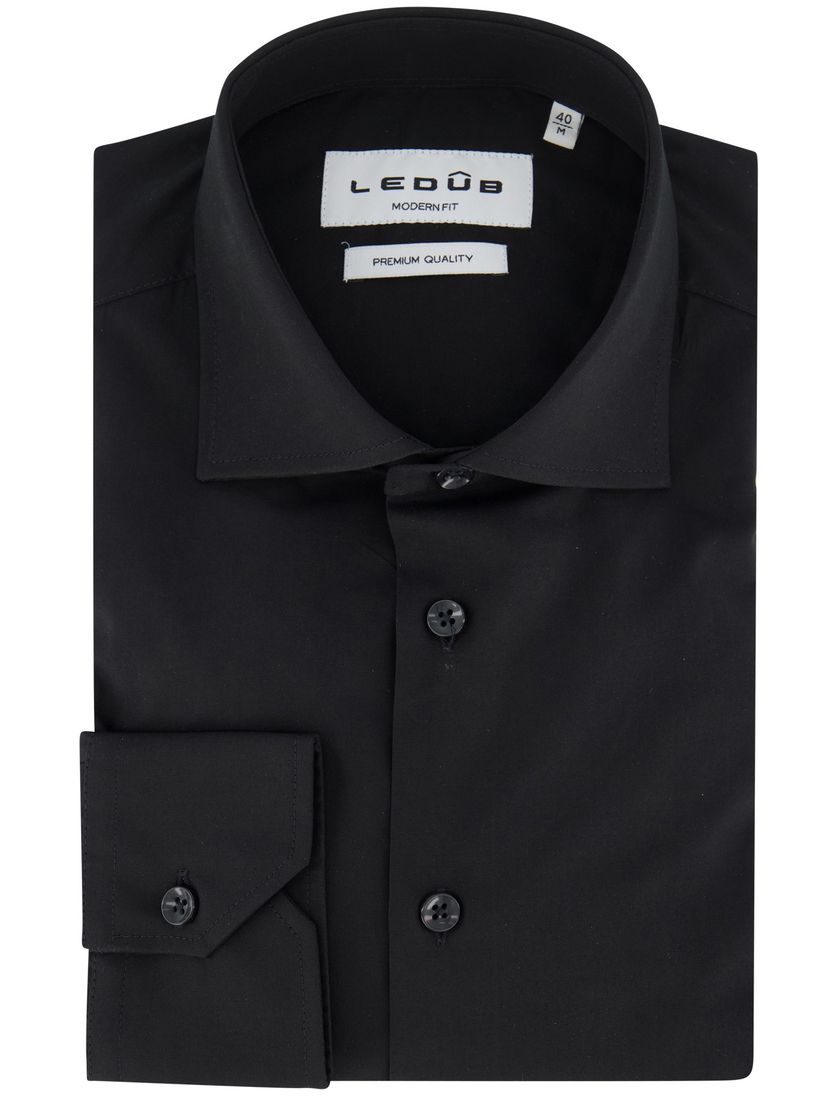 Ledub overhemd zwart effen katoen