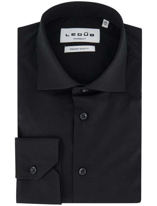 Ledub overhemd zwart effen modern fit katoen