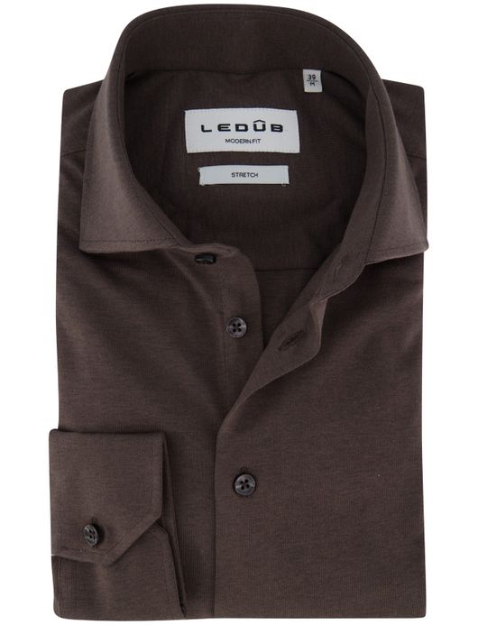 Ledub overhemd bruin katoen effen