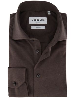 Ledub Ledub overhemd modern fit bruin katoen