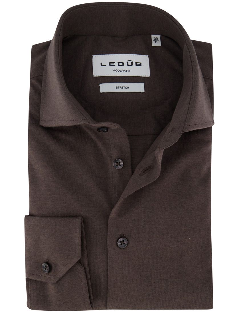 Ledub overhemd modern fit bruin katoen