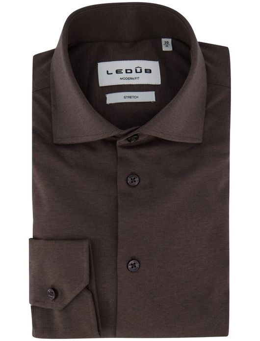 Ledub overhemd bruin katoen effen