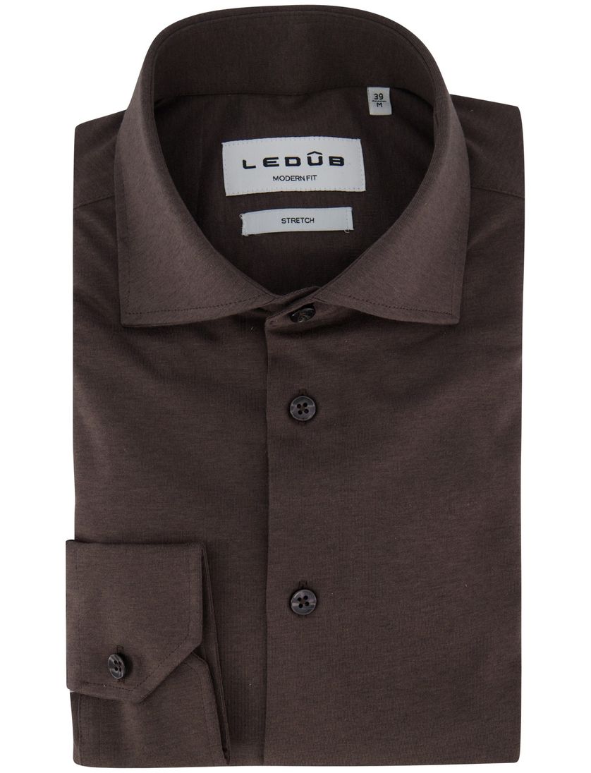 Ledub overhemd modern fit bruin katoen