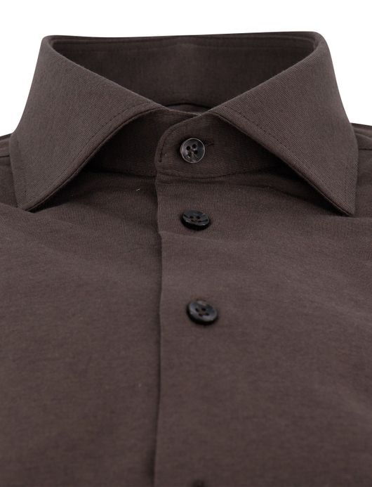 Ledub overhemd bruin katoen effen