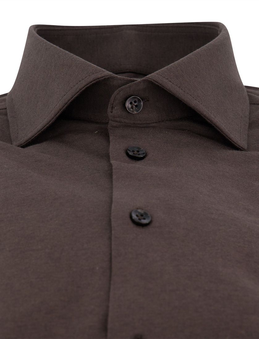 Ledub overhemd modern fit bruin katoen