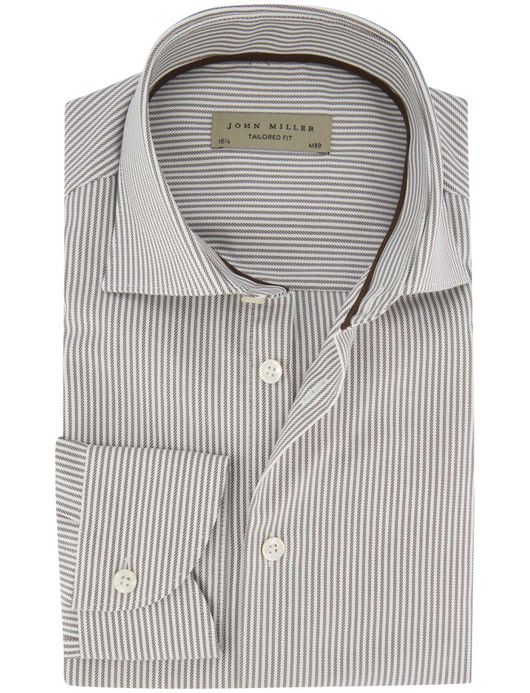 John Miller Tailored Fit overhemd ml 5 bruin gestreept