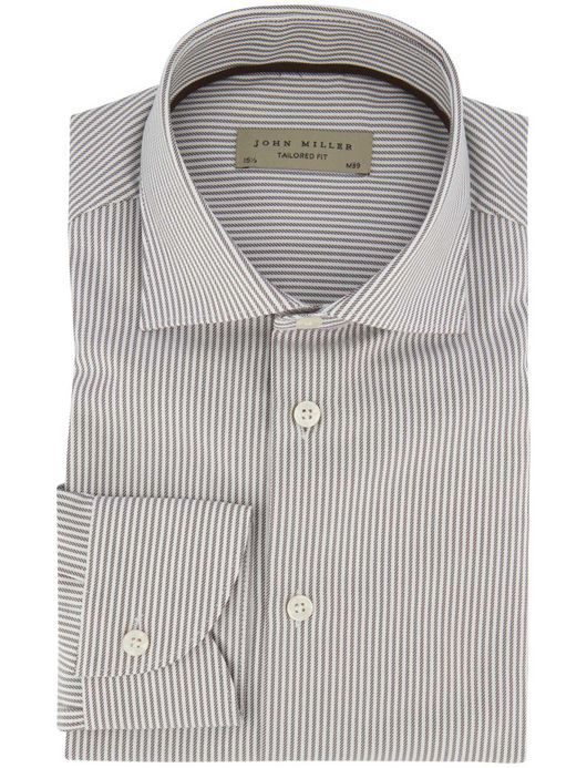 John Miller Tailored Fit overhemd ml 5 bruin gestreept