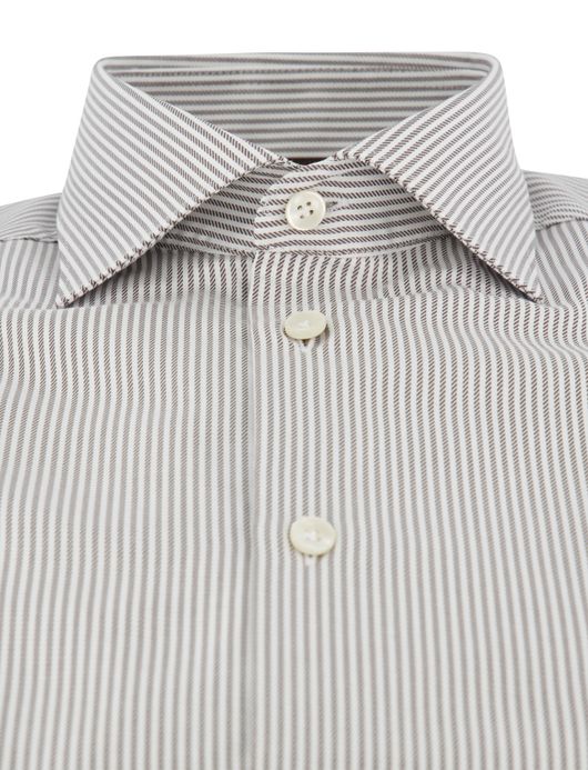 John Miller Tailored Fit overhemd ml 5 bruin gestreept