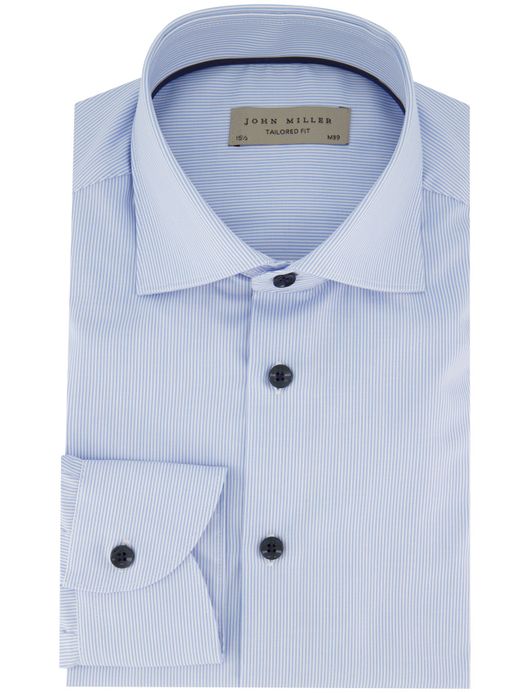 John Miller overhemd mouwlengte 7 lichtblauw gestreept