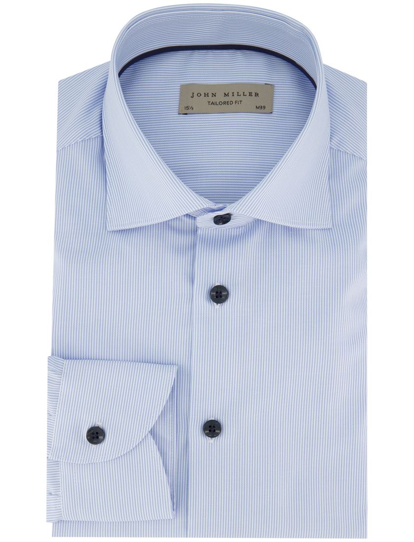 Lichtblauw overhemd John Miller mouwlengte 7 katoen
