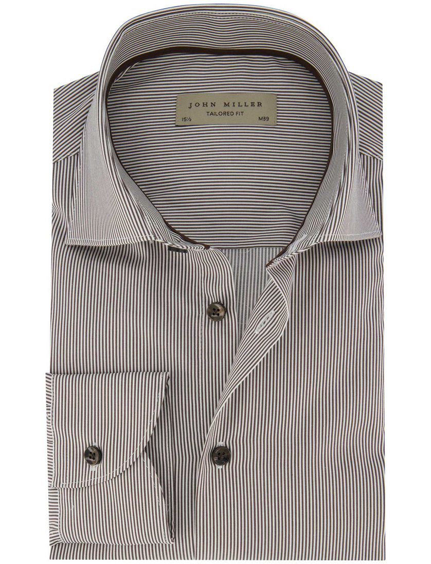 Bruin wit gestreept John Miller overhemd ml 7