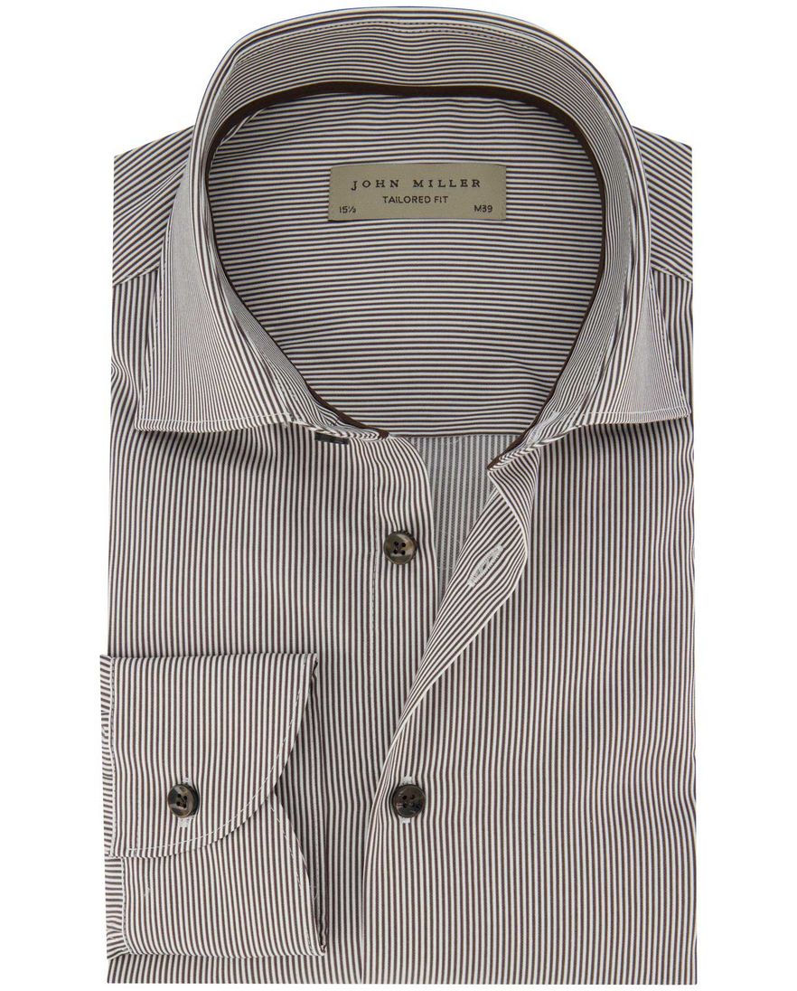 Overhemd John Miller mouwlengte 7 bruin wit gestreept