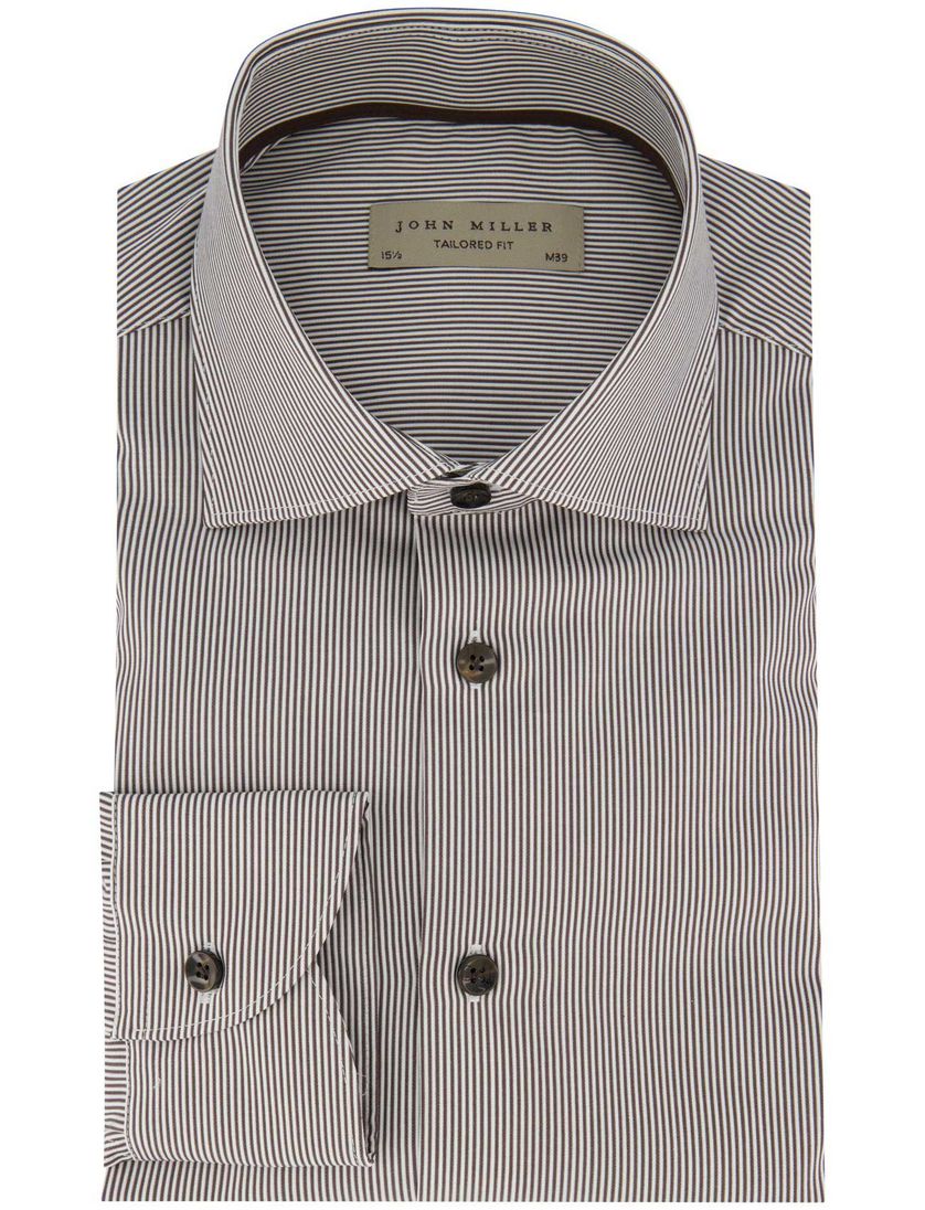 Bruin wit gestreept John Miller overhemd ml 7