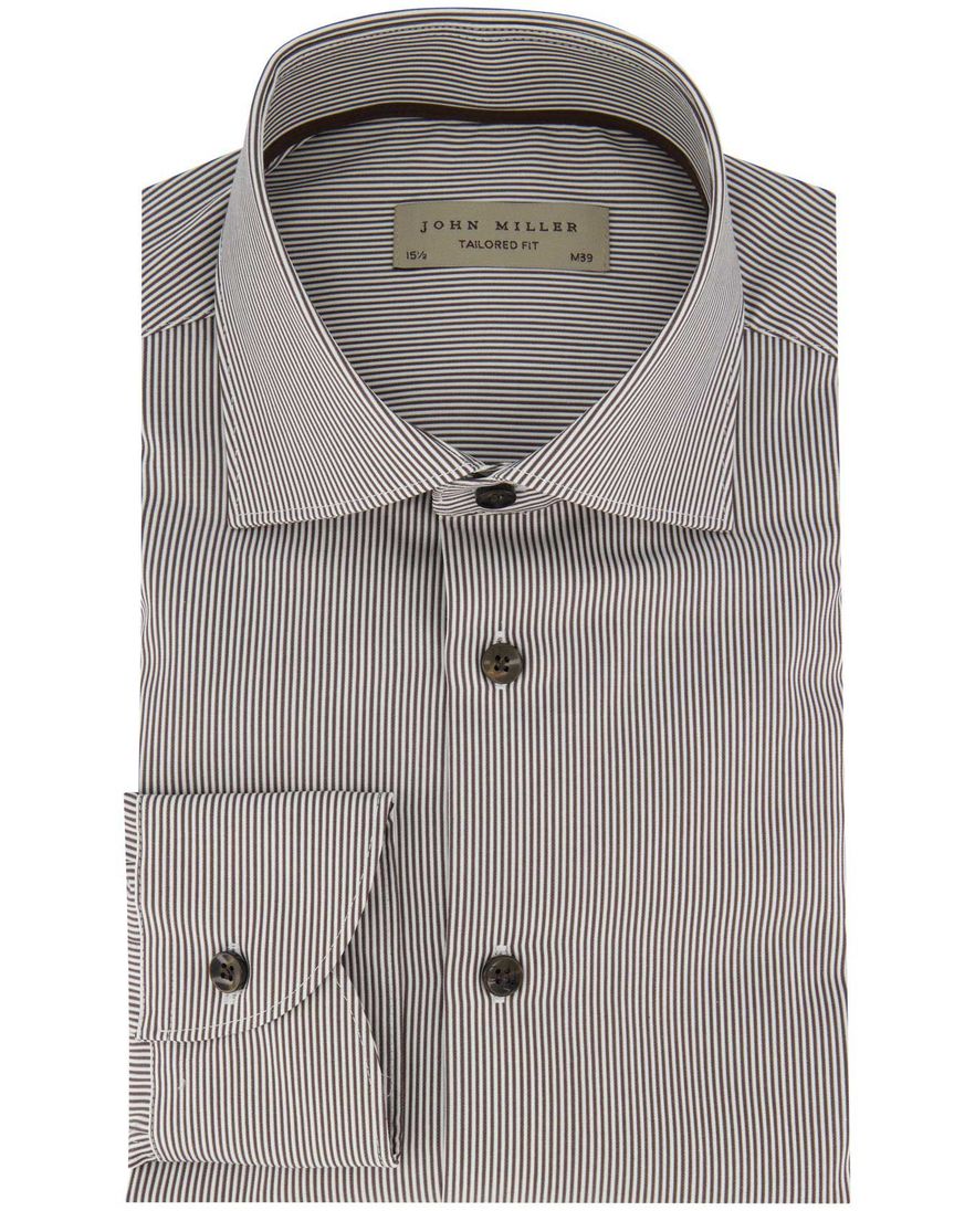 Overhemd John Miller mouwlengte 7 bruin wit gestreept