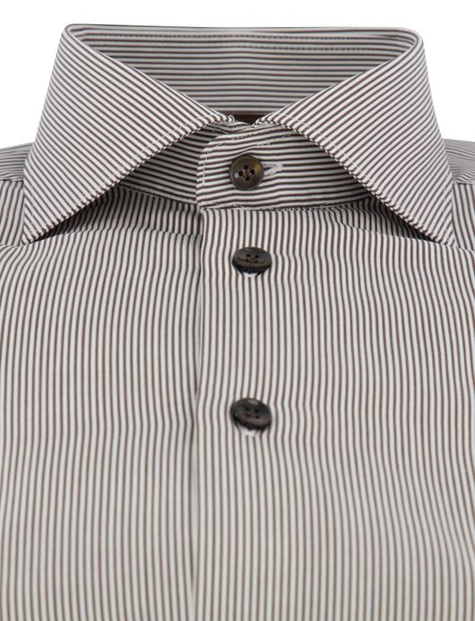 John Miller overhemd ml 7 bruin wit gestreept