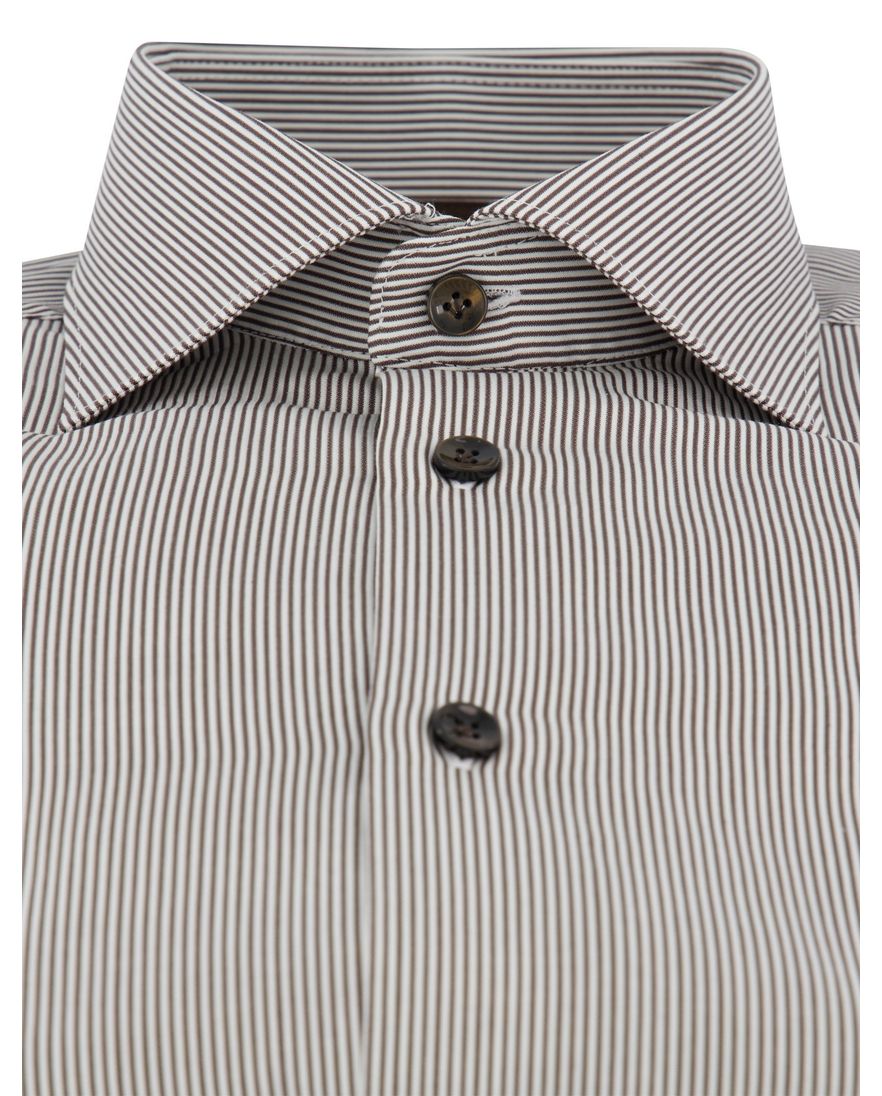 Overhemd John Miller mouwlengte 7 bruin wit gestreept