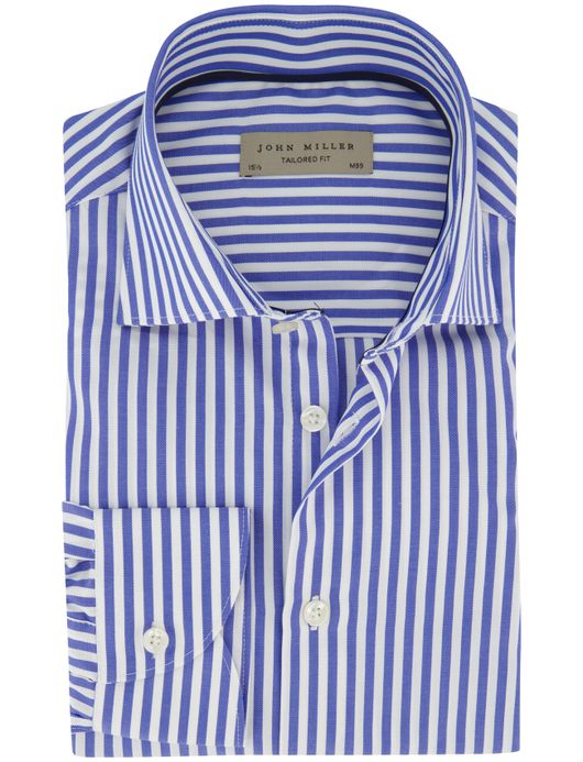 John Miller overhemd Tailored Fit ml 7 blauw gestreept