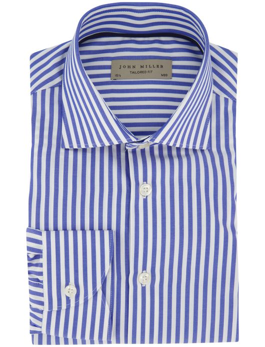 John Miller overhemd Tailored Fit ml 7 blauw gestreept