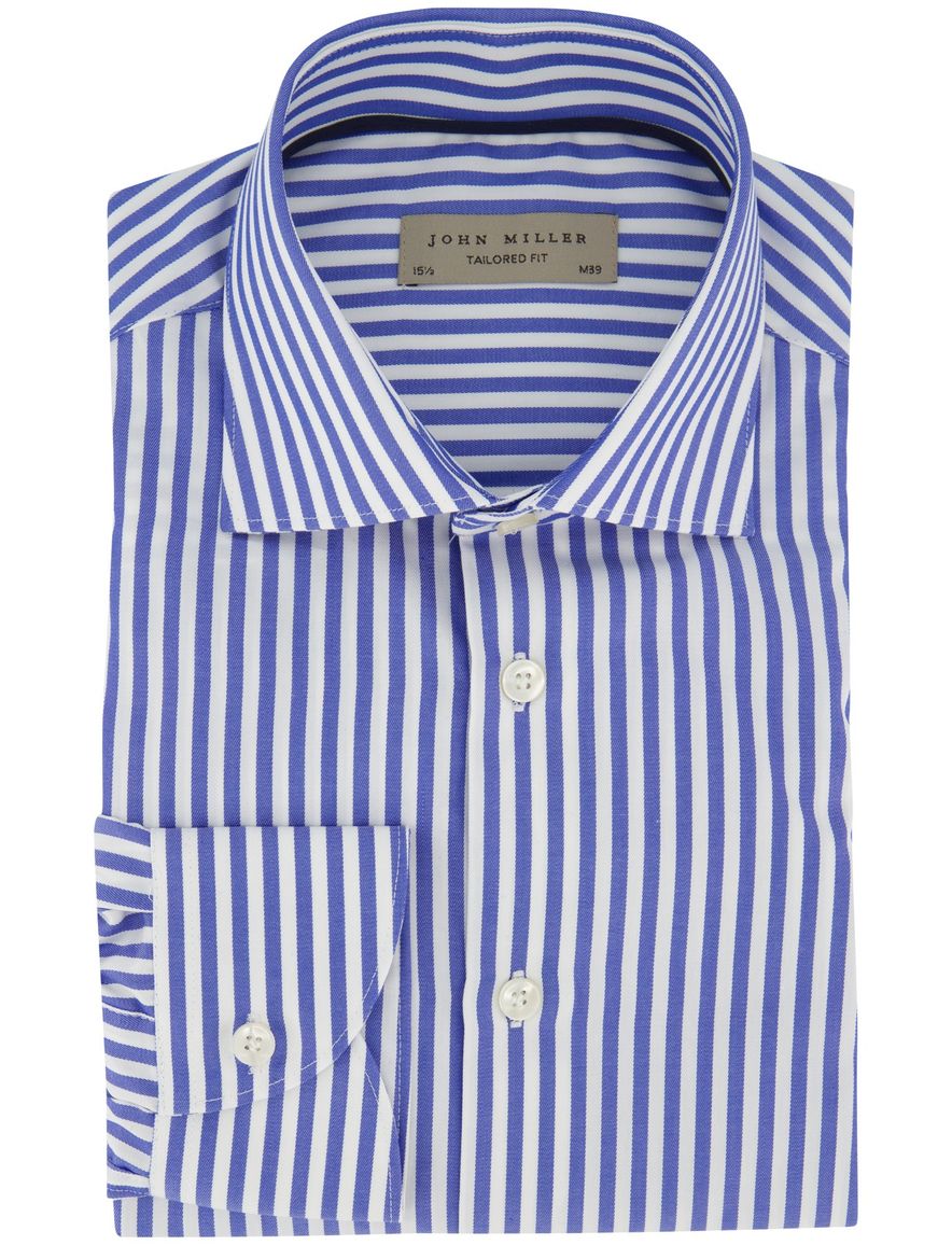 John Miller overhemd Tailored Fit ml 7 blauw gestreept