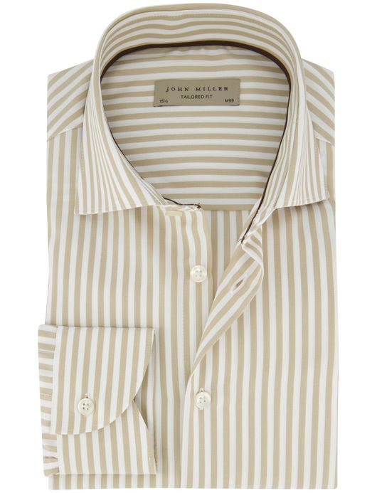 John Miller overhemd ml 5 beige gestreept