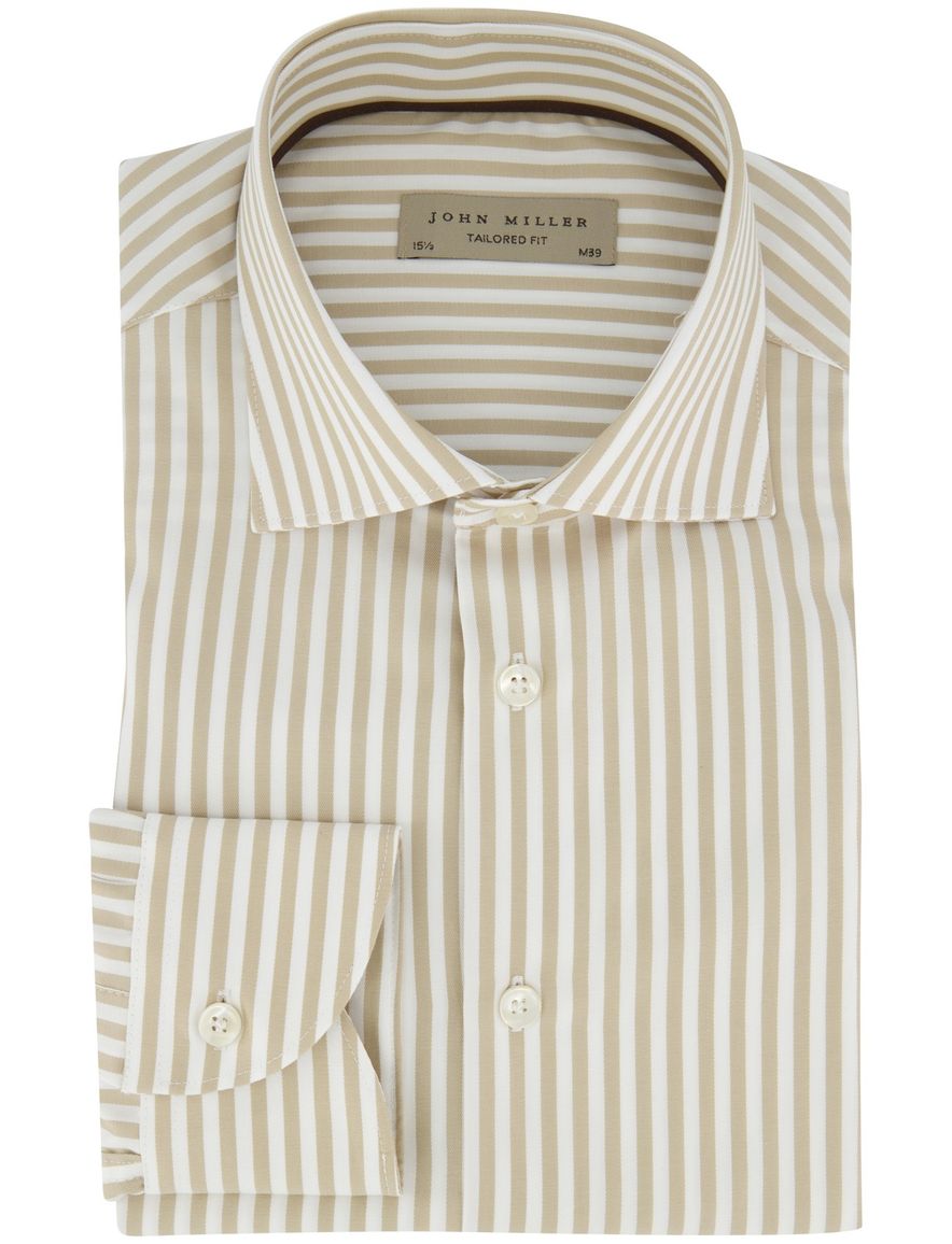 Overhemd John Miller Tailored Fit ml 5 beige gestreept
