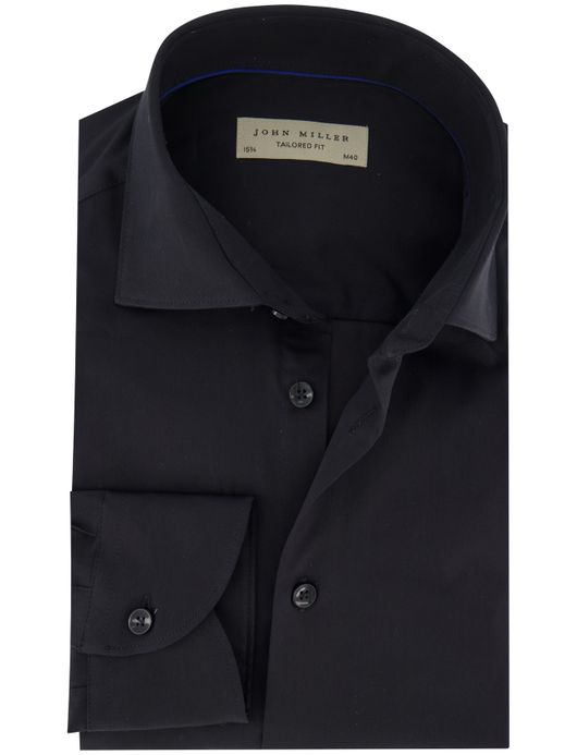 John Miller Tailored Fit overhemd ml 5 effen zwart