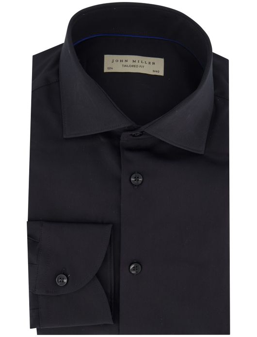 John Miller Tailored Fit overhemd ml 5 effen zwart