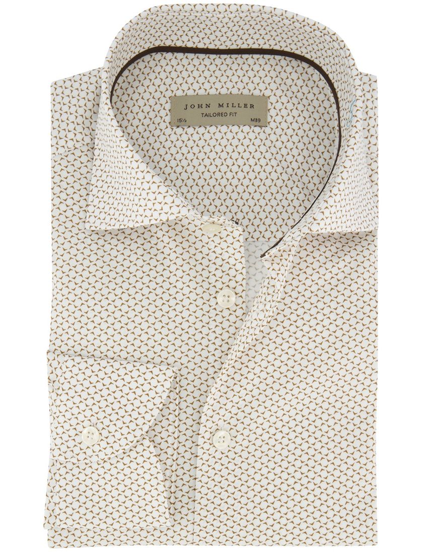 Bruin wit John Miller overhemd ml 7 katoen