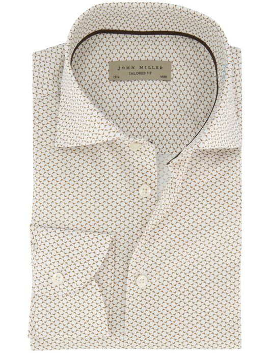 John Miller Tailored Fit overhemd mouwlengte 7 bruin geprint