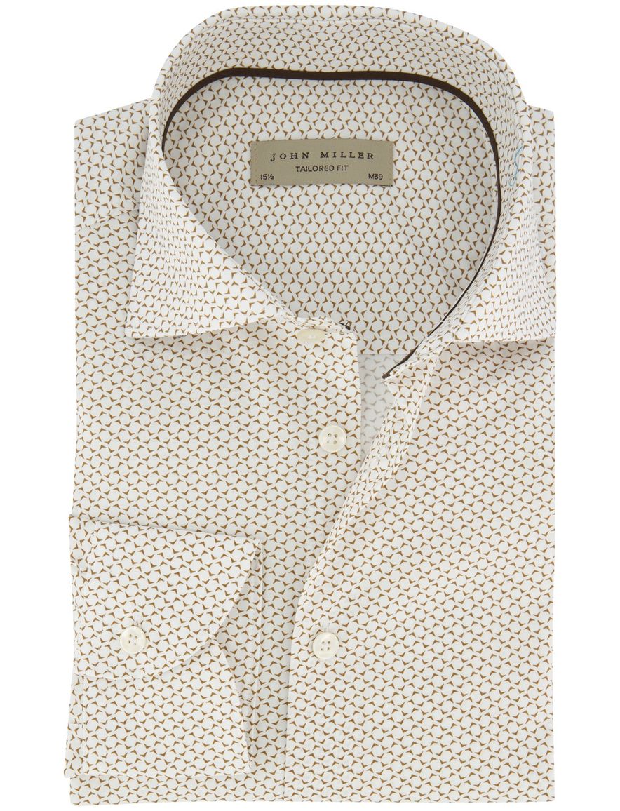 John Miller Tailored Fit overhemd mouwlengte 7 bruin geprint