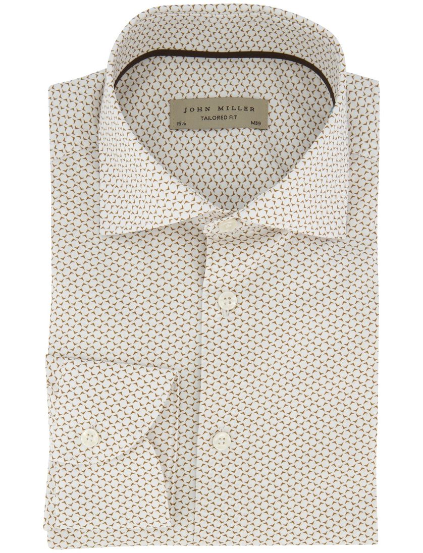 Bruin wit John Miller overhemd ml 7 katoen