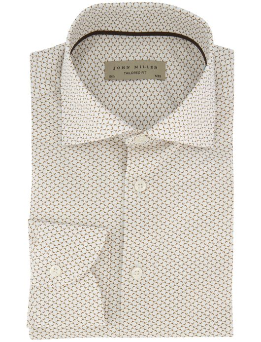 John Miller Tailored Fit overhemd mouwlengte 7 bruin geprint