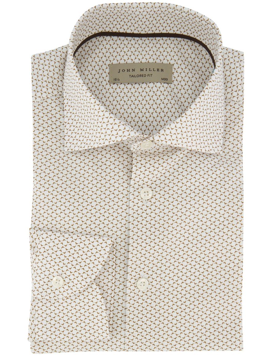 John Miller Tailored Fit overhemd mouwlengte 7 bruin geprint