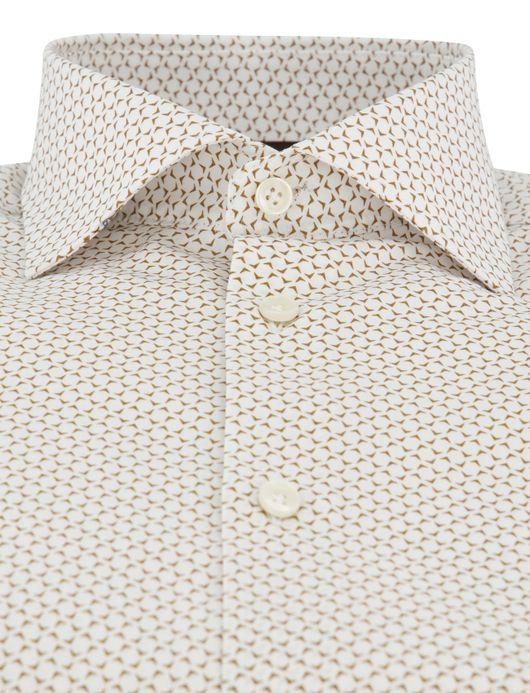 John Miller Tailored Fit overhemd mouwlengte 7 bruin geprint