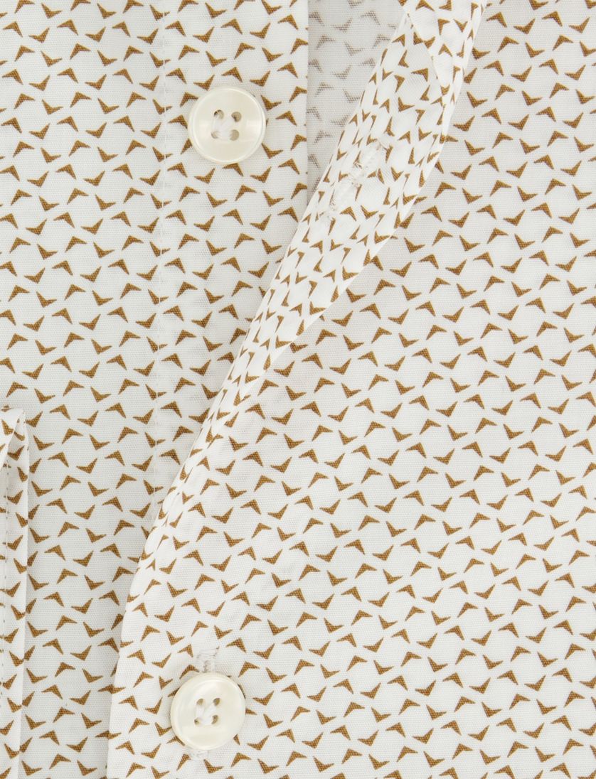 Bruin wit John Miller overhemd ml 7 katoen