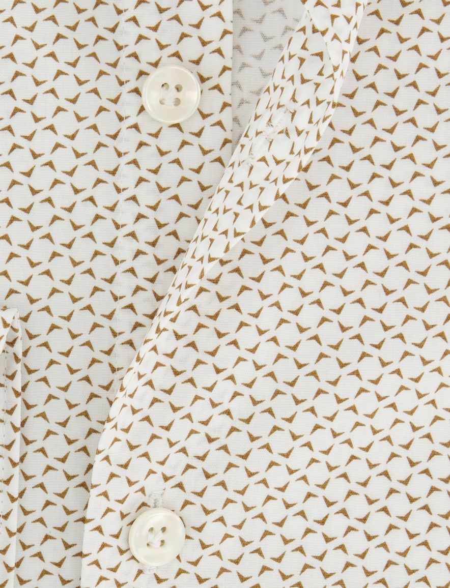 John Miller Tailored Fit overhemd mouwlengte 7 bruin geprint