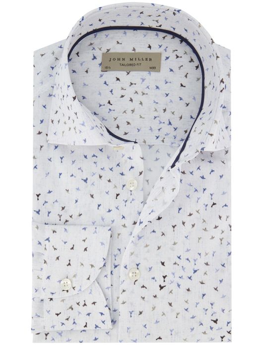 John Miller Tailored Fit overhemd ml 5 blauw geprint
