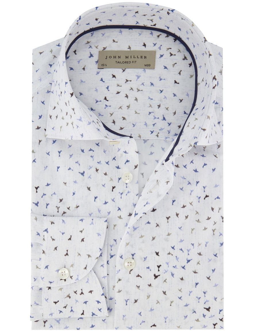 John Miller Tailored Fit overhemd ml 5 blauw geprint